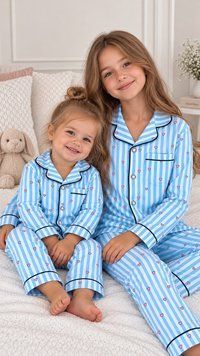 Піжама Family Look Blue Stripe Hearts &mdash; сорочка з довгим рукавом та штани 0116 фото