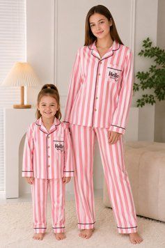 Піжама Family Look Pink Stripe &mdash; сорочка з довгим рукавом та штани. 0112 фото